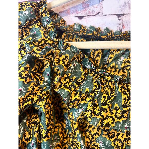 J. Crew green Ratti Elephant Animal Print Ruffle Off-Shoulder Top womens size 10 - Picture 5 of 6